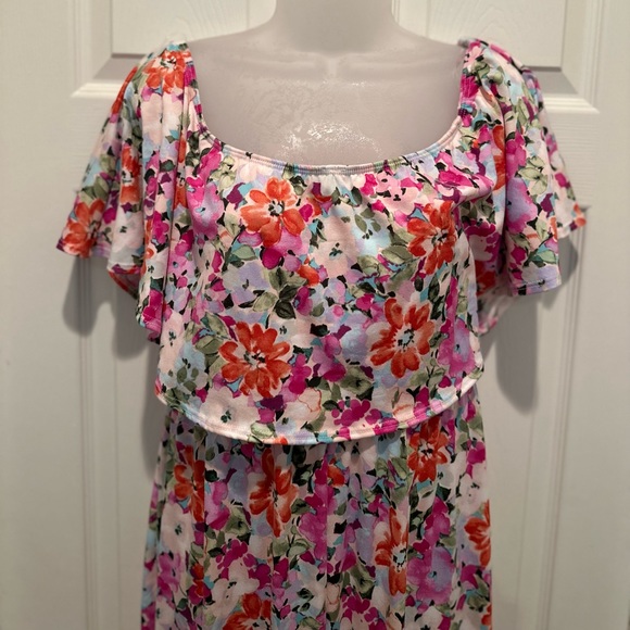 💐Pinkblush Fuchsia Floral Off Shoulder Maxi Dress - Picture 3 of 9